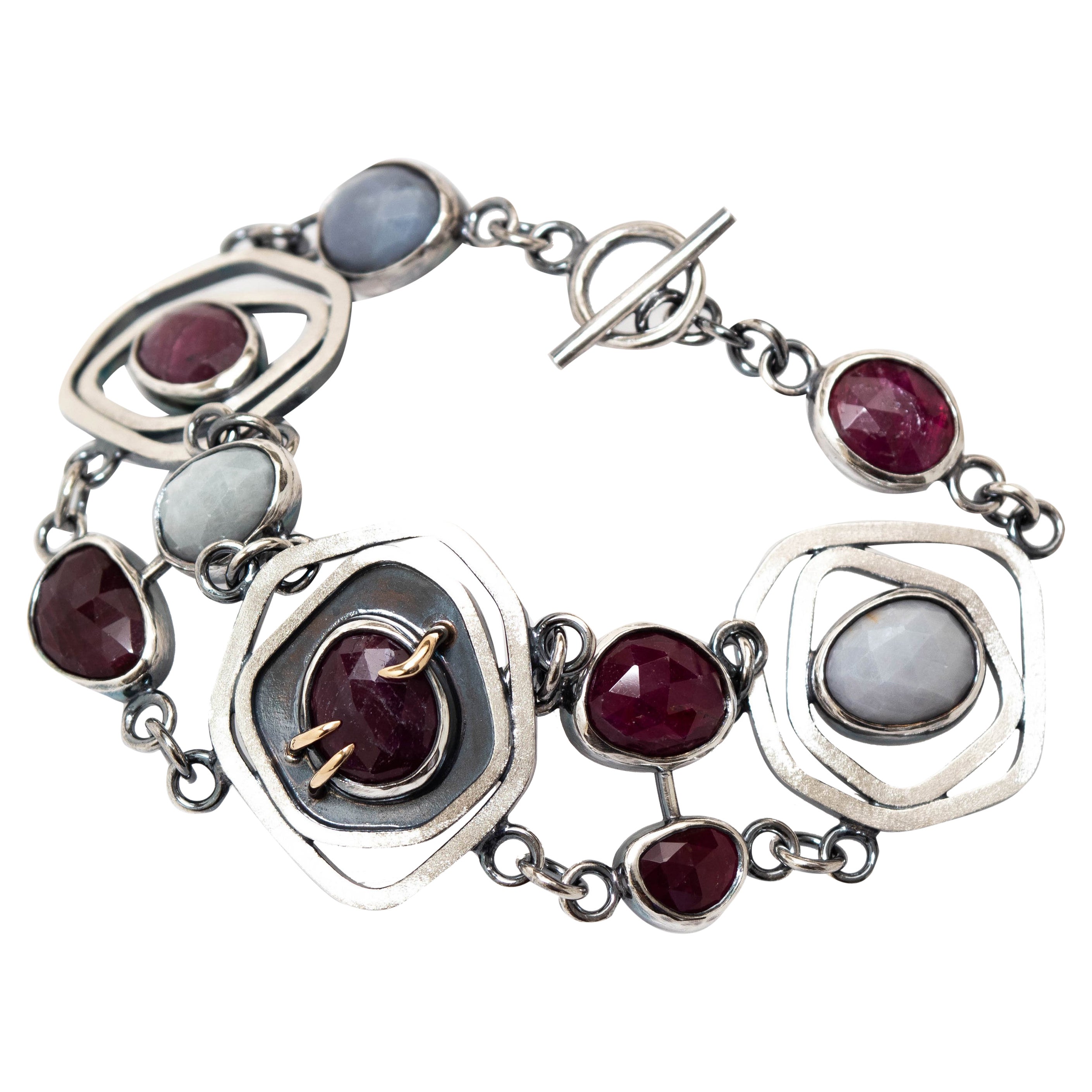 Priestess 14K Sterling Silver Ruby Sapphire Bracelet by TIN HAUS For Sale
