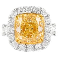 Alexander GIA Certified 6.11ct Fancy Intense Yellow Diamond Ring 18k Two-Tone