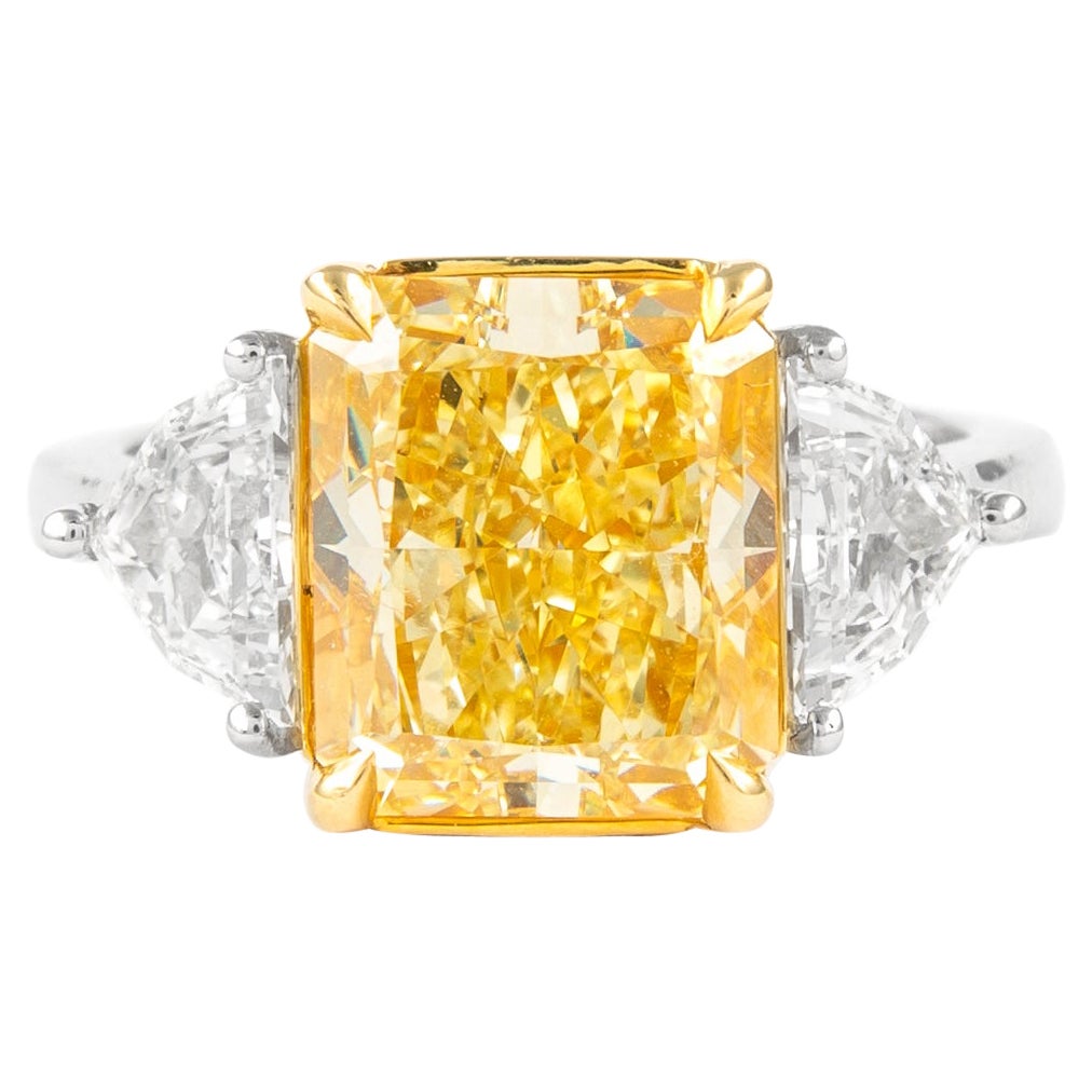 Alexander GIA 5.01ct Fancy Intense Yellow VS2 Diamond Three-Stone Ring Two Tone