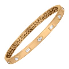 Luxle 0.76 Cttw. Baguette and Pear Diamond Stackable Bangle in 18K Yellow Gold