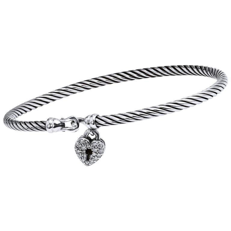 David Yurman Silver Bangle With Heart Locket Claps At 1stdibs David Yurman Silver Bangle With Heart Locket Claps For