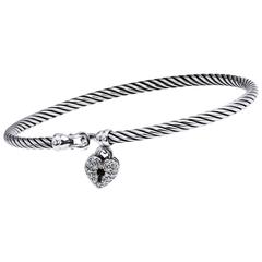 David Yurman Silver Bangle with Heart Locket Claps