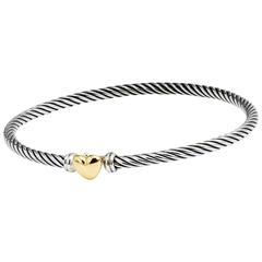 David Yurman Silver Bangle with Heart Clasp