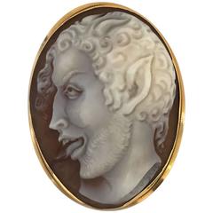 Gold and Shell Satyr Cameo Pendant/Brooch