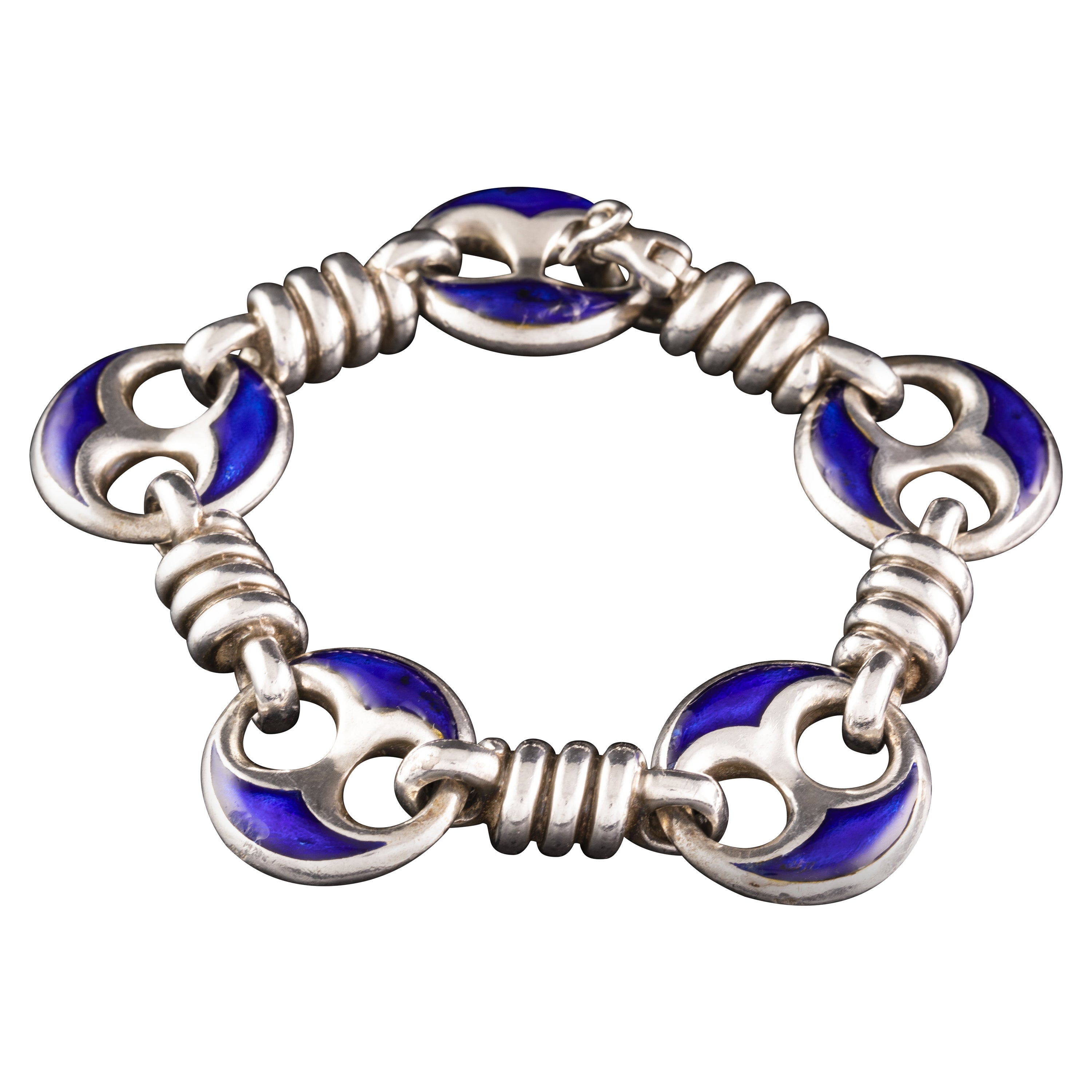 Vintage Sterling Silver and Blue Enamel Bracelet by Gucci from the '60s For Sale