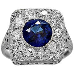 Antique 2.50 Carat Natural Sapphire Diamond Platinum Engagement Ring