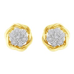 Used Yellow Gold Plated Sterling Silver 1/6 Carat Diamond Rose Stud Earrings