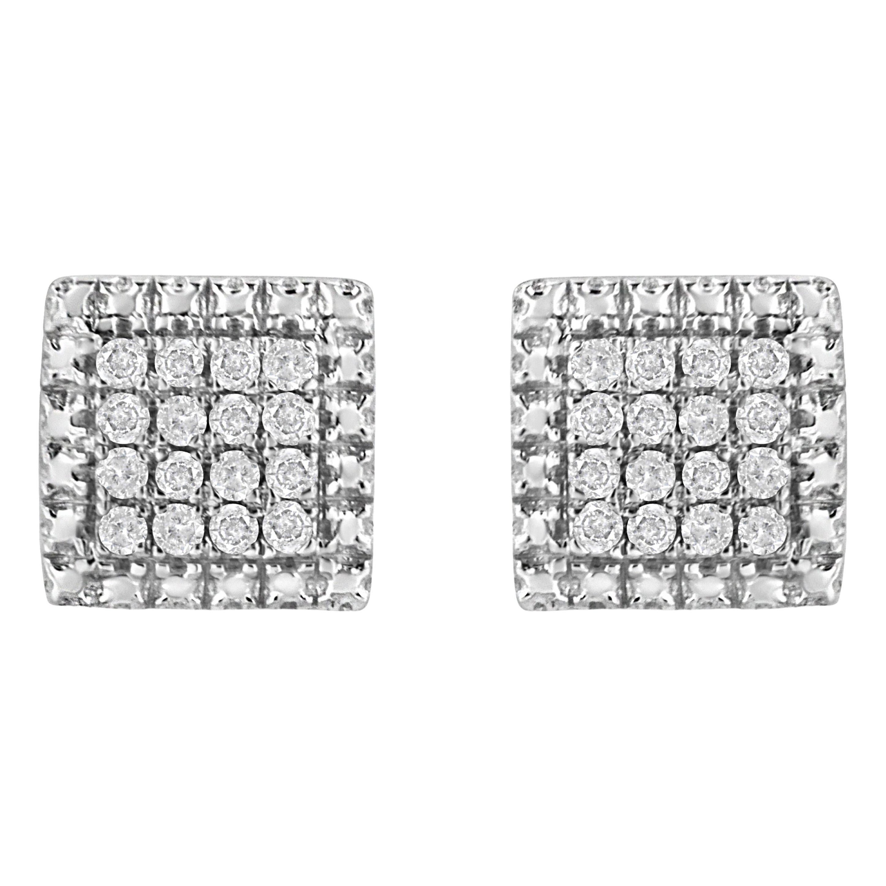 .925 Sterling Silver 1/6 Carat Diamond Swirl Cluster Stud Earrings For
