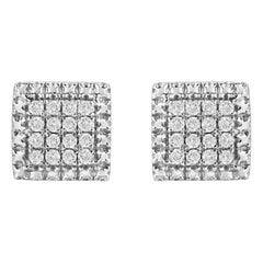 .925 Sterling Silver 1/6 Carat Diamond Cluster Square Shaped Stud Earrings