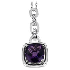 Sterling Silver Purple Amethyst & Diamond Accented Bale Pendant Necklace