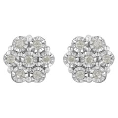 .925 Sterling Silver 1/2 Carat Rose-Cut Diamond Floral Cluster Stud Earring