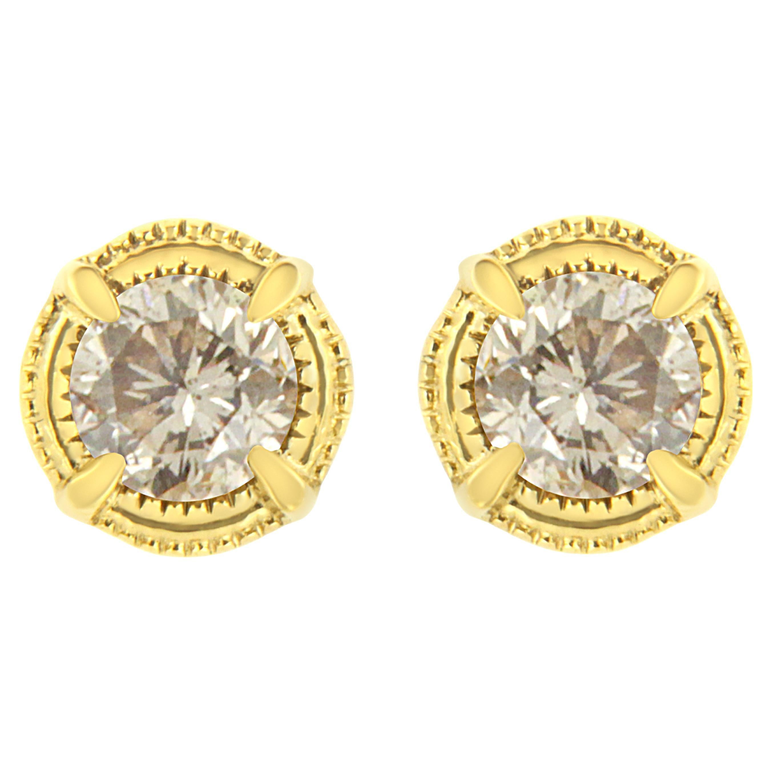 Gelbgold vergoldete Sterlingsilber 3/8 Karat Diamant Milgrain-Ohrstecker im Angebot