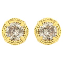 Yellow Gold Plated Sterling Silver 3/8 Carat Diamond Milgrain Stud Earrings