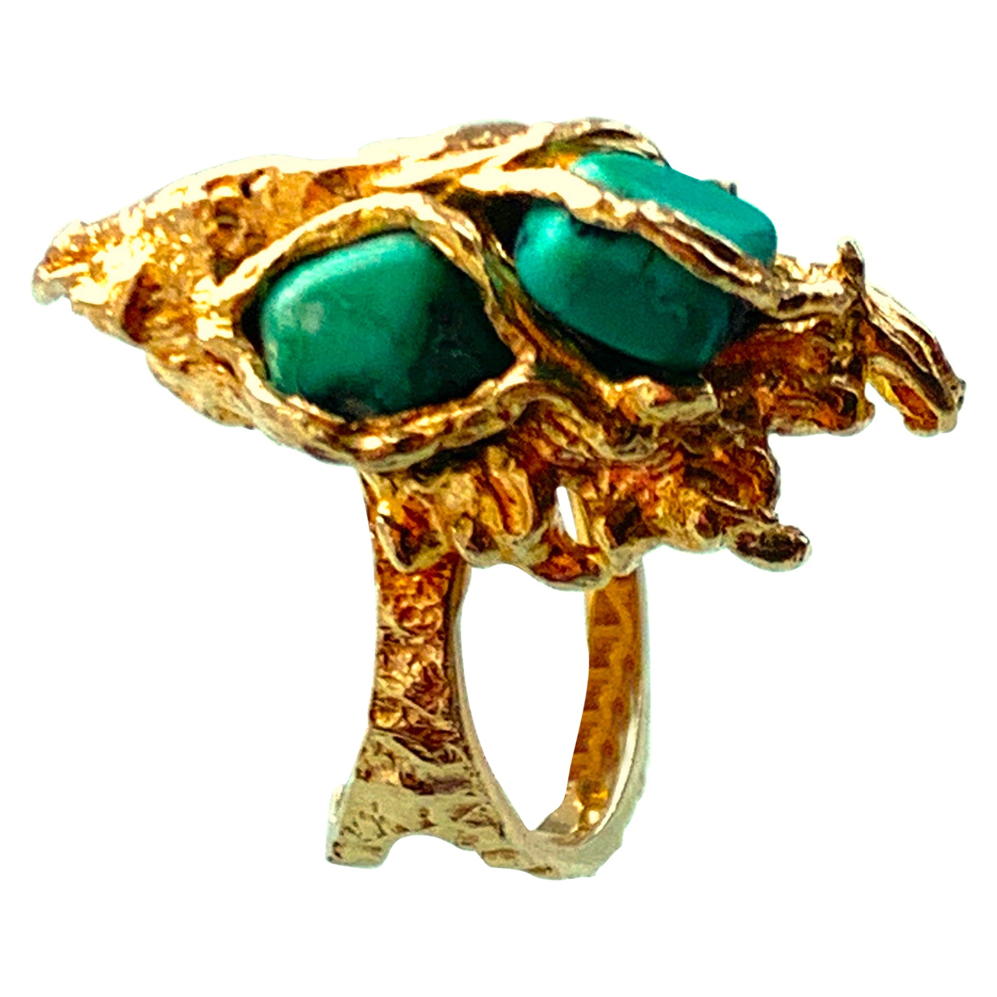  9ct Gold & Turquoise Brutalist Ring For Sale