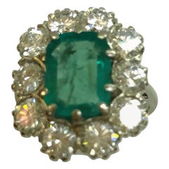Vintage 18 Karat White Gold Emerald and Diamond Ring