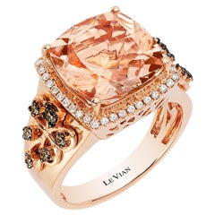 Levian 14K Rose Gold Cushion Cut Morganite White Chocolate Diamond Ring