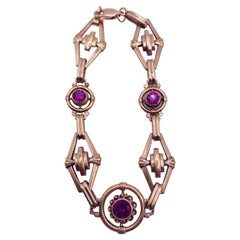 Antique 8 K Yellow Gold Purple-Red Stone Bracelet