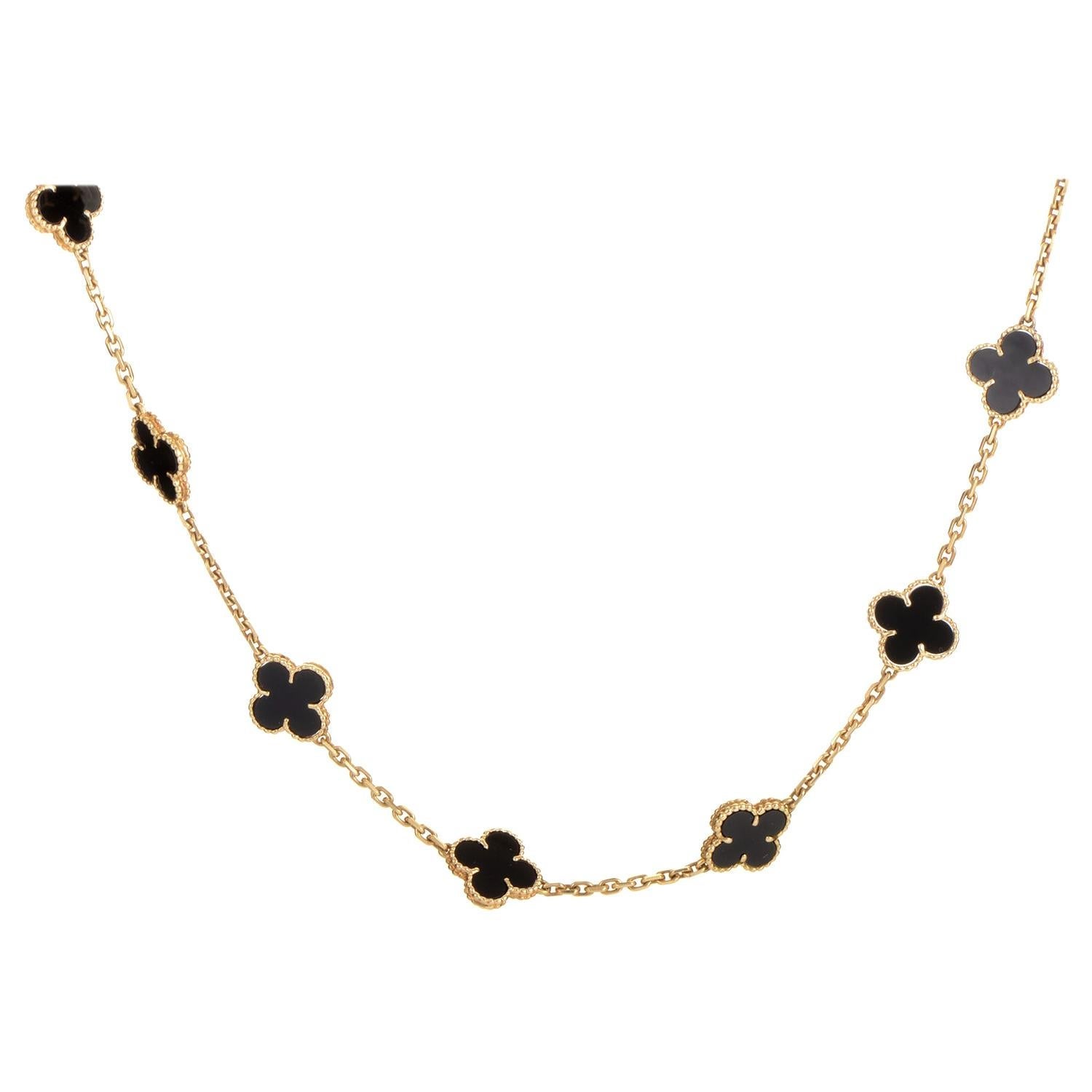 Van Cleef and Arpels Alhambra Black Onyx 10 Motif Necklace at 1stDibs