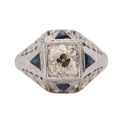 Art Deco Platinum Old European Cut Vintage Illusion Head Diamond Engagement Ring