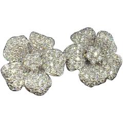 Large Cosmos Flower Pavé 6 Carat Diamond Earrings
