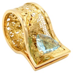 4.75 Carat Acquamarine Trillion Cut Gold Cuff Ring "Sheherazade"