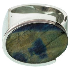 Vintage Silver and Spectrolite Ring, Olof Pettersson, Sweden, 1975