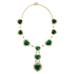 Certified Swiss Lab Colombian Emerald Yellow Gold Diamond Necklace Stambolian
