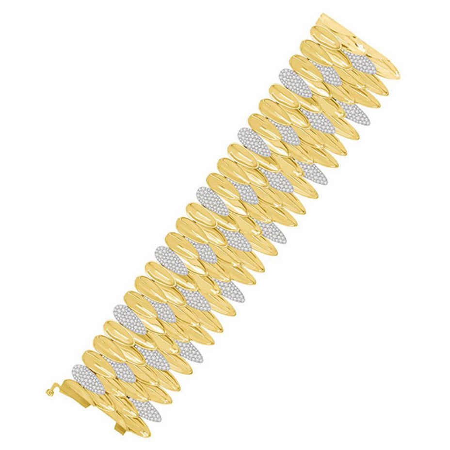Sutra 18KT Gelb- und Weißgold 11,82 Karat Diamant Lotusblatt Manschettenarmband im Angebot
