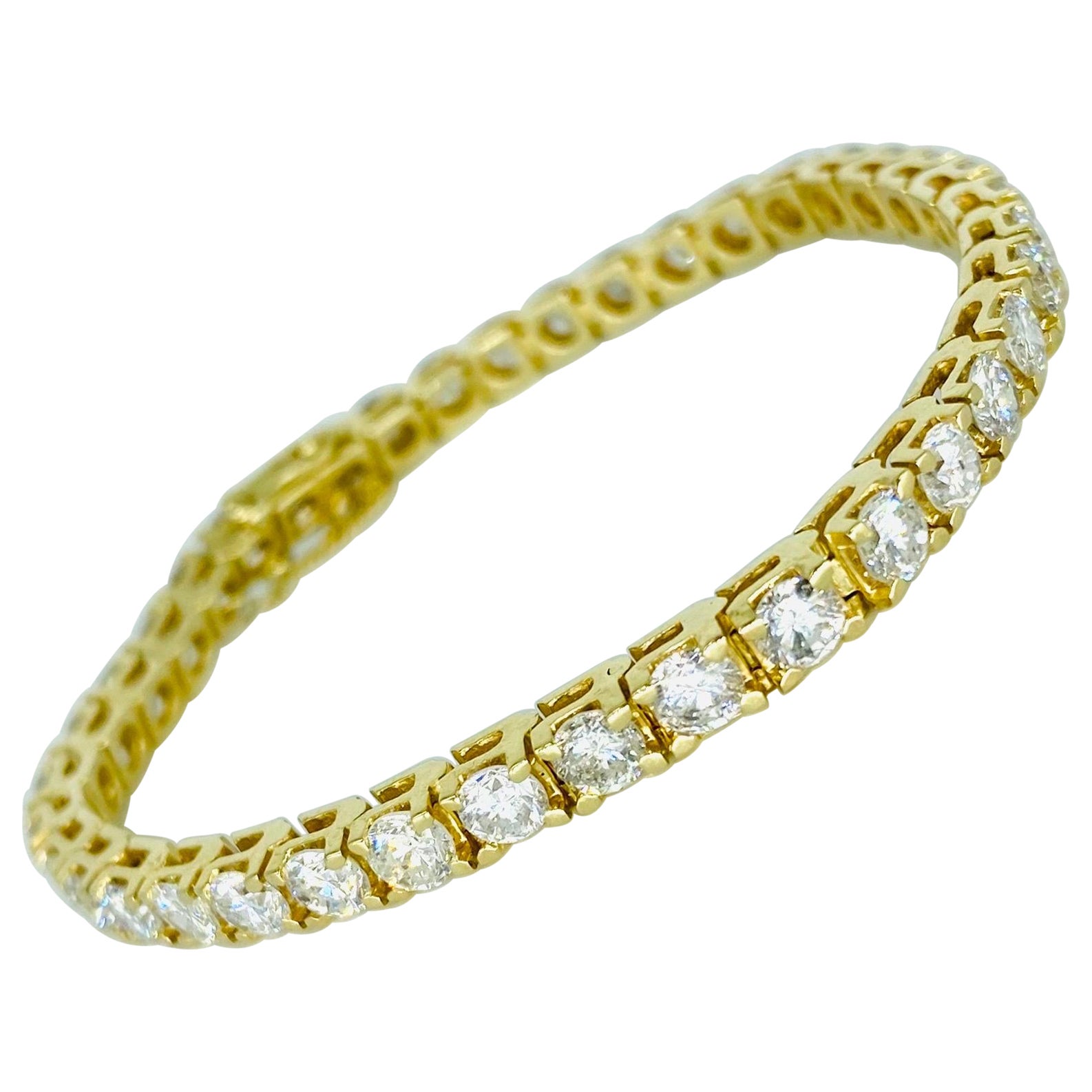 Bracelet tennis vintage en or 14 carats avec diamants ronds d'un poids total de 11 carats