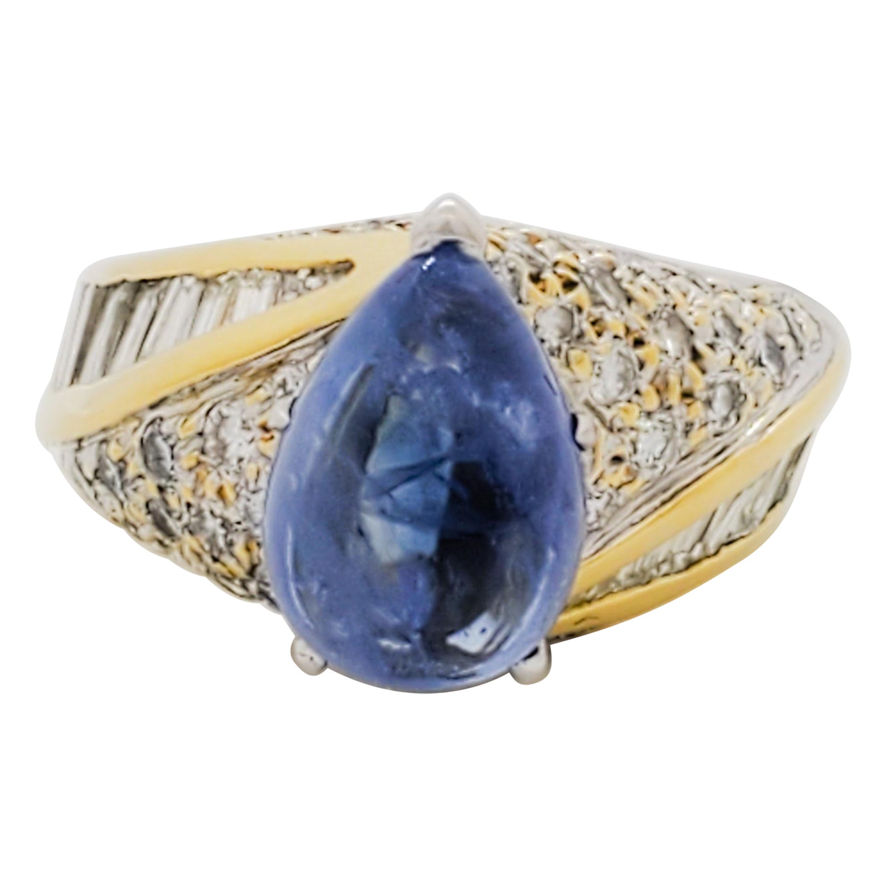 Blue Sapphire and Diamond Cocktail Dome Ring in 18k Yellow Gold For Sale