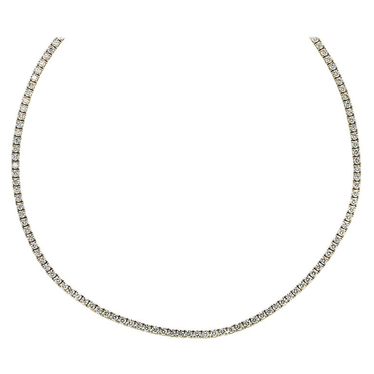 Vivid Diamonds 6.37 Carat Straight Line Diamond Tennis Necklace For Sale
