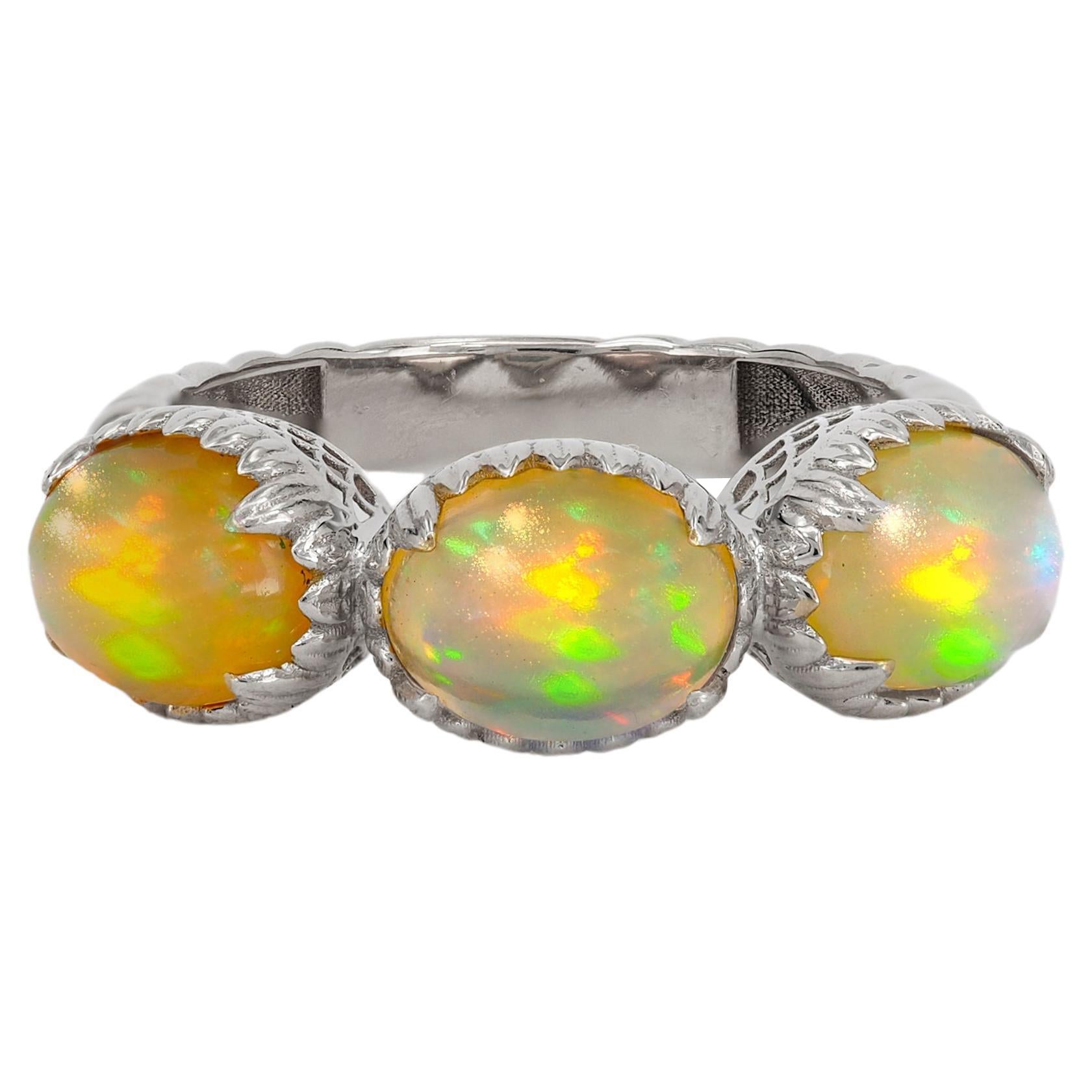 For Sale:  14k Gold R Ring with Opals