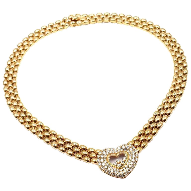 Chopard Happy Diamonds Diamond Heart Yellow Gold Necklace 18 Karat Gold, Estate