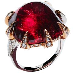 N.V. Milano Cabochon Rubelite Diamond Gold Ring