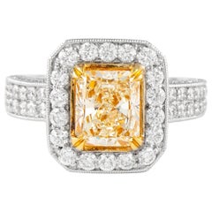 Alexander 2.08ct Fancy Yellow VVS2 Radiant Diamond with Halo Ring 18k Two Tone
