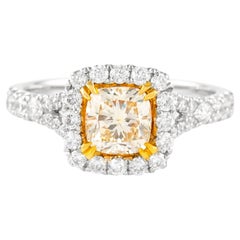 Alexander 1.63ctt Fancy Light Yellow VS1 Cushion Diamond with Halo Ring 18k