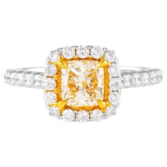 Alexander, bague 18 carats, diamant jaune clair fantaisie taille coussin VS1 1,51 ct