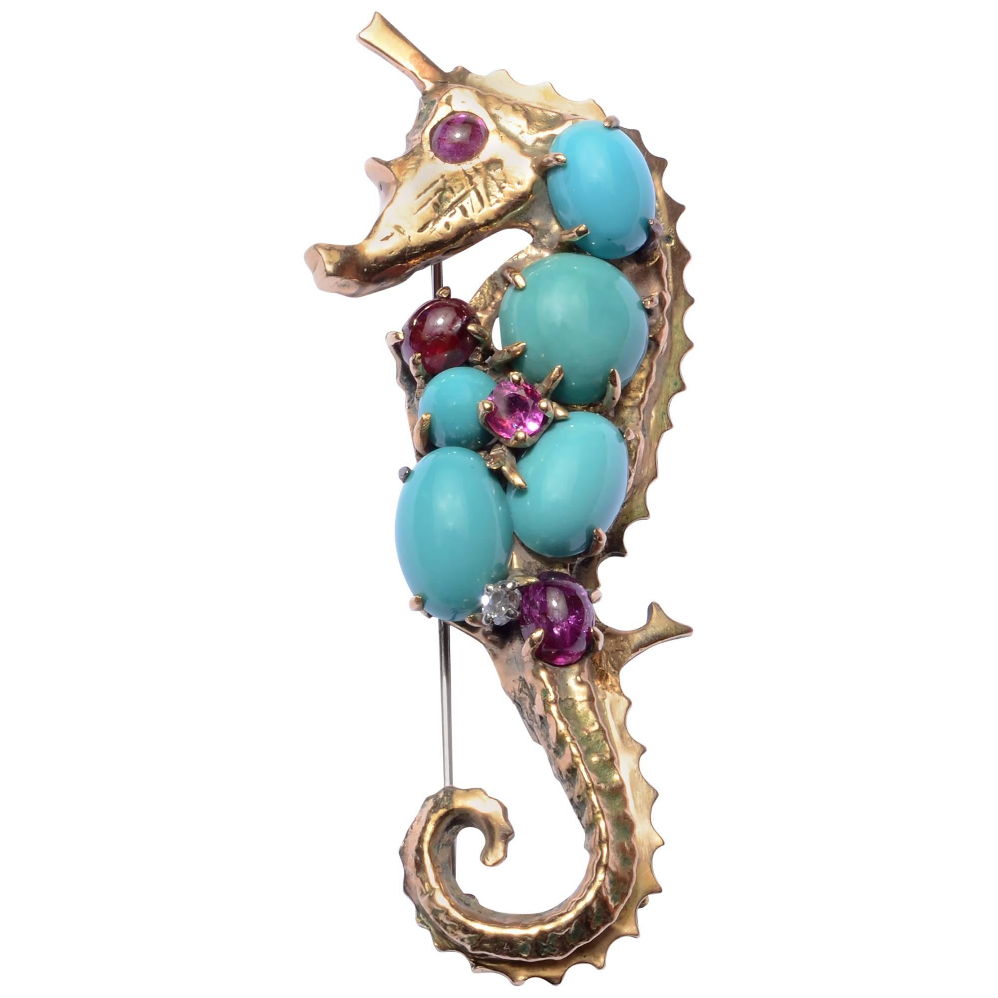 Seaman Schepps Jeweled Seahorse Brooch