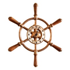 Vintage Hermes Paris Wall Clock Ship Wheel Helm Rare Marine Yacht Clock in Brass