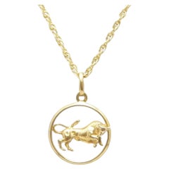 Vintage 9ct Gold Heavy Taurus Bull Pendant Necklace Rope Chain 375 10.8g 19 Inch