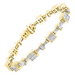 Bracelet tennis en or jaune 14 carats avec diamants princesse et diamants taille baguette de 6 3/4 carats