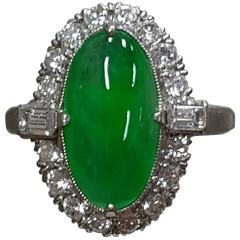 Oval Jade Diamond Platinum Ring