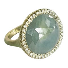 Dalben Grey Faceted Sapphire Rose Cut Diamond Satin Gold Ring