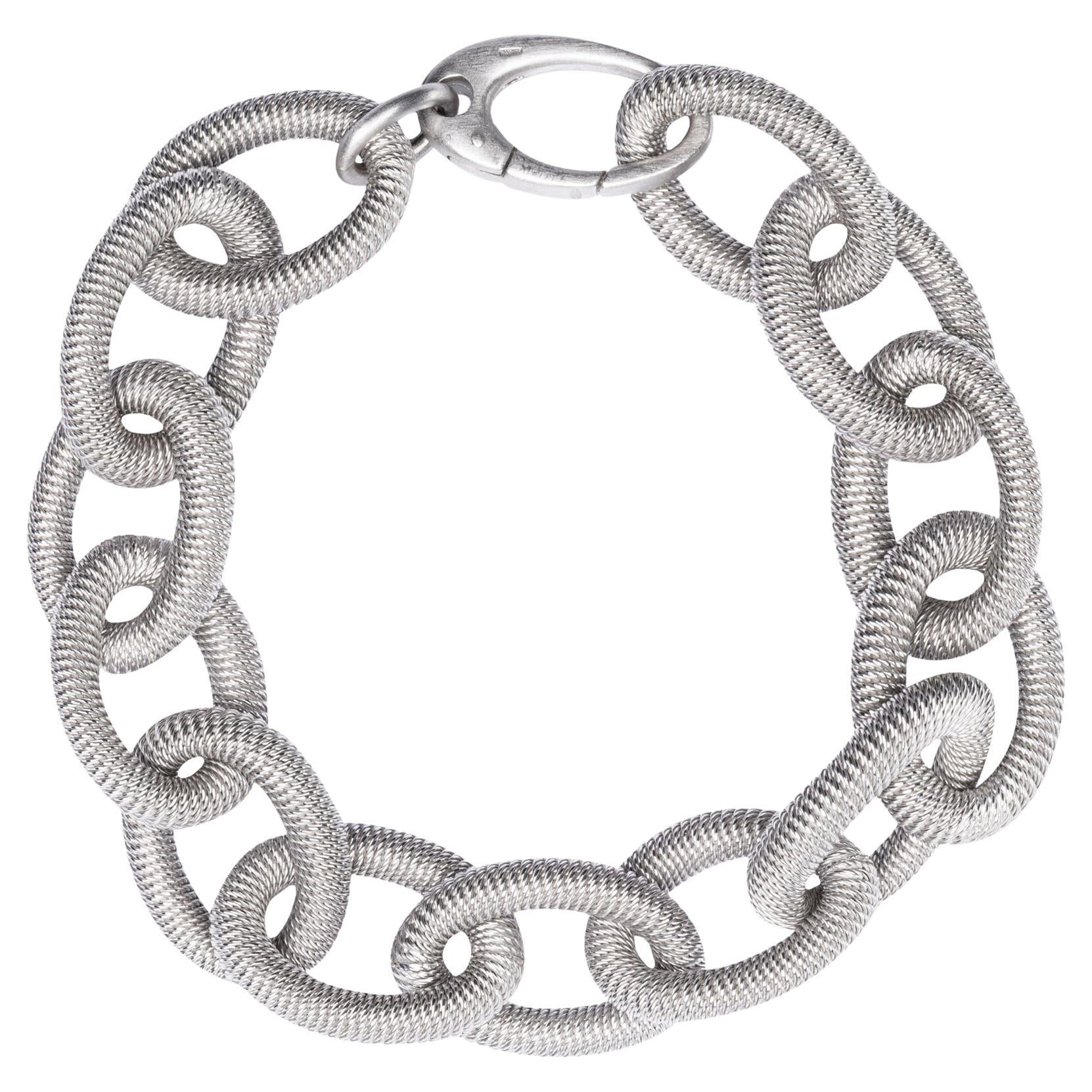 Alex Jona Bracelet à maillons ovales en argent sterling et fil de fer torsadé avec chaîne en forme de X