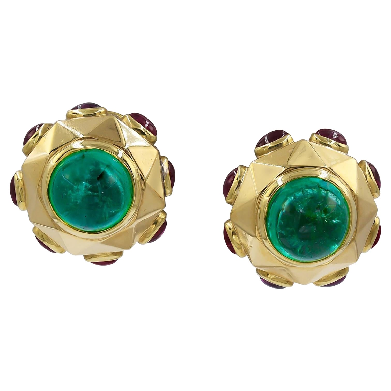 Bulgari Colombian Emerald Ruby Earrings For Sale