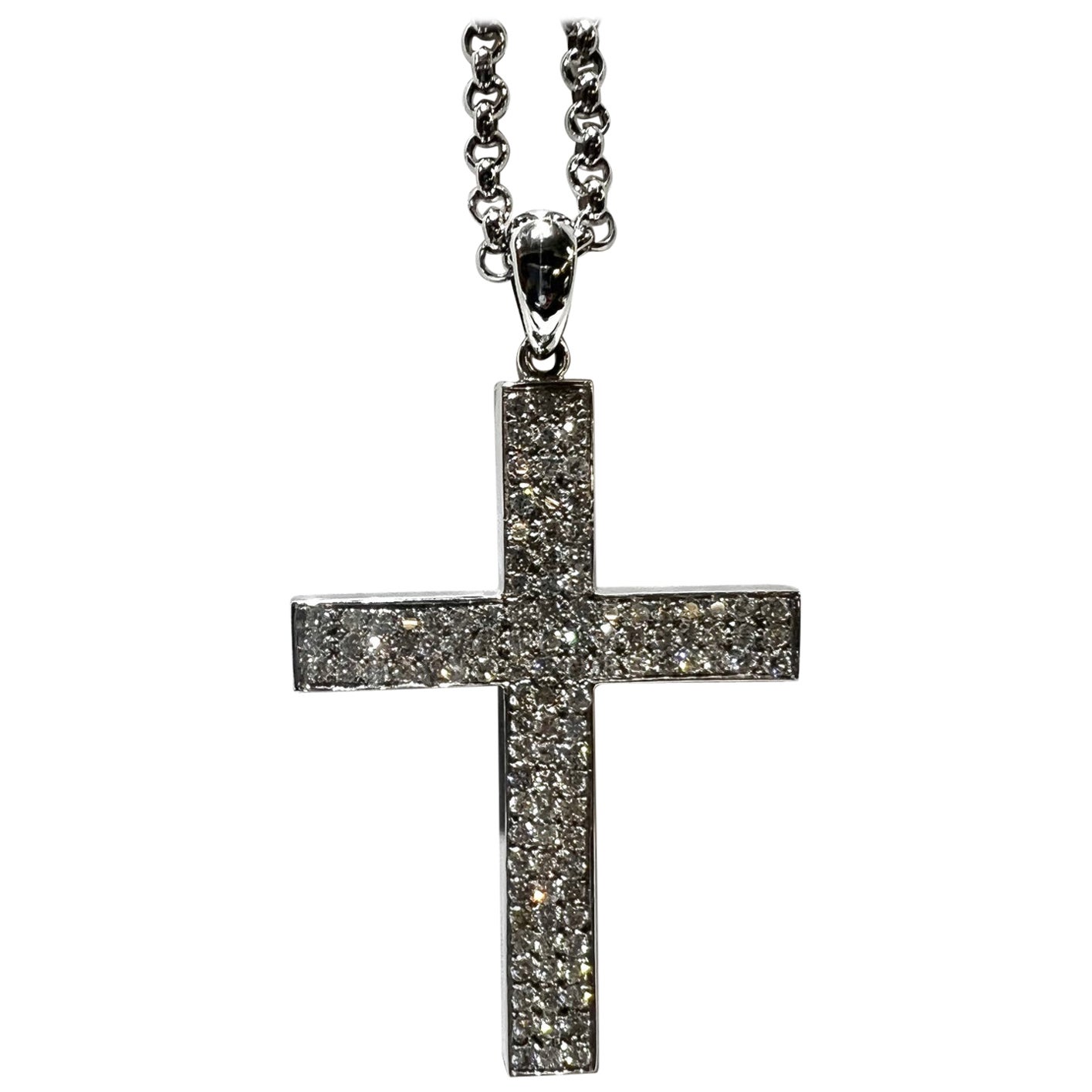 2.80 Carat Diamond Cross Necklace For Sale