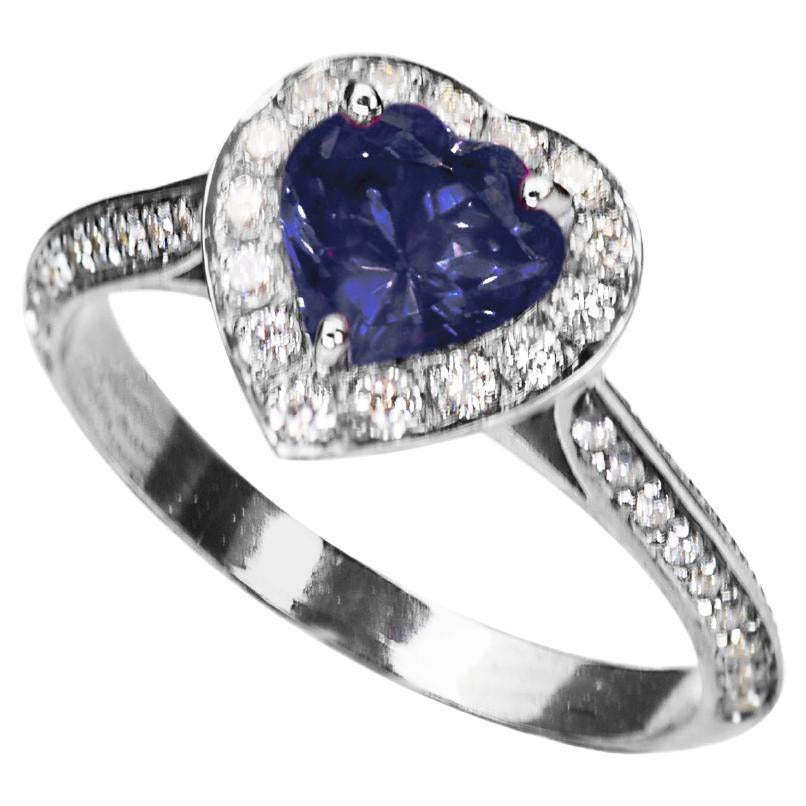 Bague d'amour en platine avec tanzanite de 0,78 carat et diamants blancs de 0,50 carat