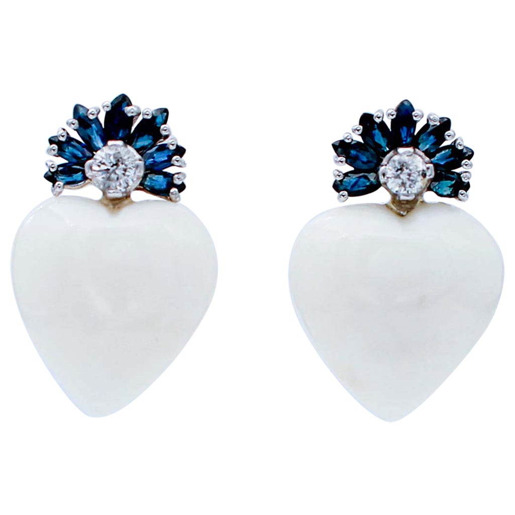 Sapphires, Diamonds, Pearls, 14 Karat White Gold Fly Earrings For Sale ...