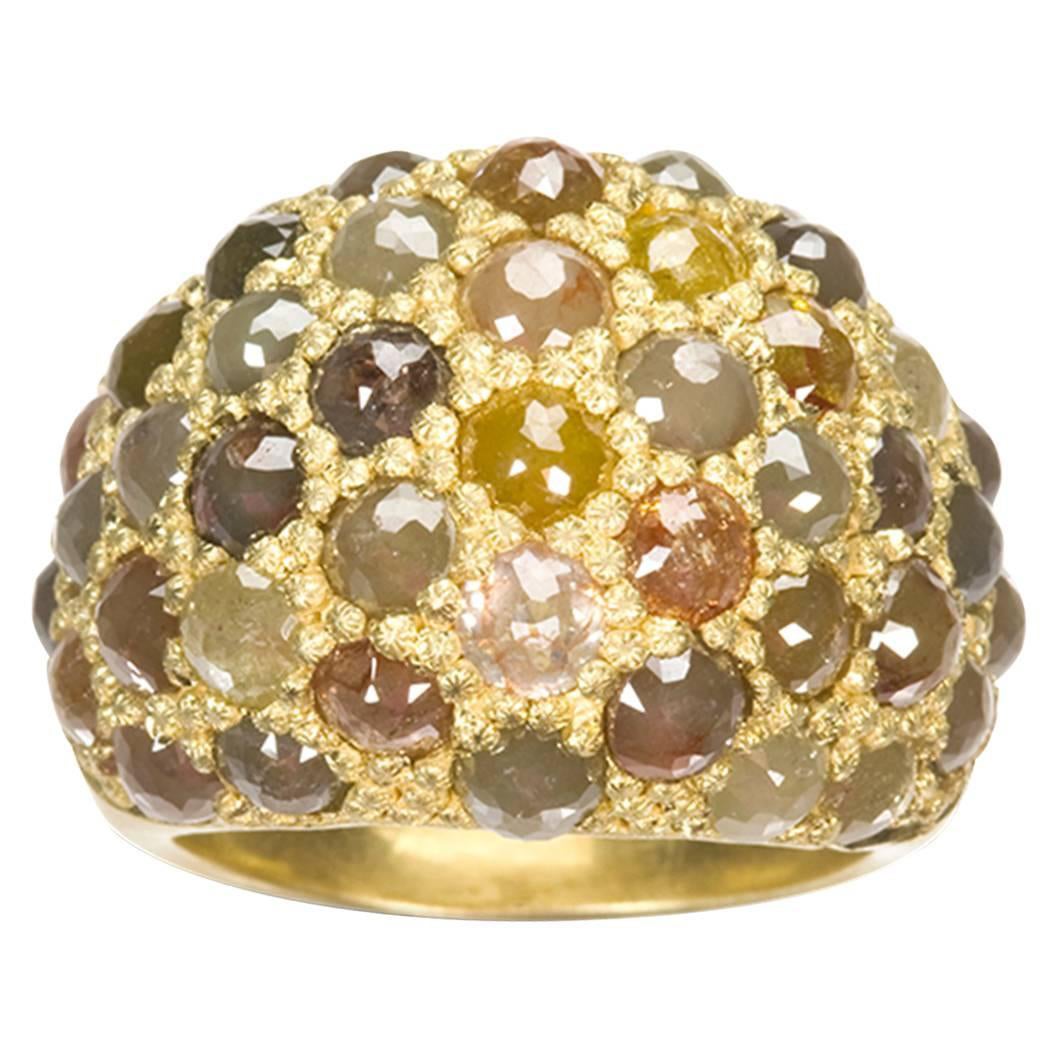 Faye Kim 18 Karat Gold Rose Cut Milky Diamond Gold Dome Ring For Sale