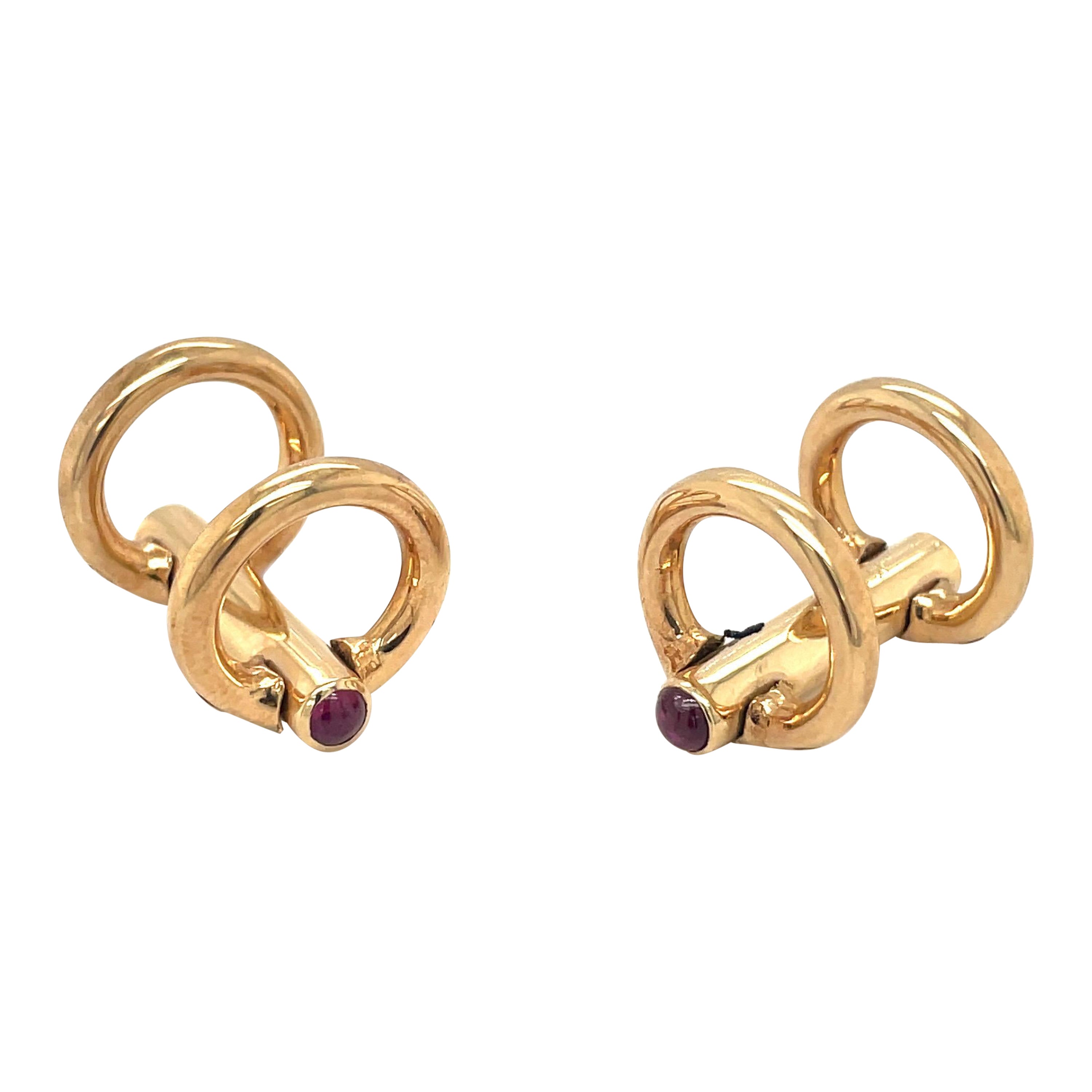 14KT Yellow Gold Cuff Links with 4 Ruby Cabochon